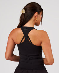 Woman wearing Flow Rep Scoop Neck Tank - Black | Model:Bianca | Size:S | Thumbnail Index: 1