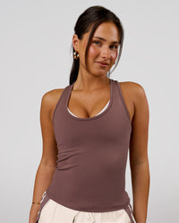 Woman wearing Flow Rep Scoop Neck Tank - Cocoa Powder | Model:Bianca | Size:S | Thumbnail Index: 0