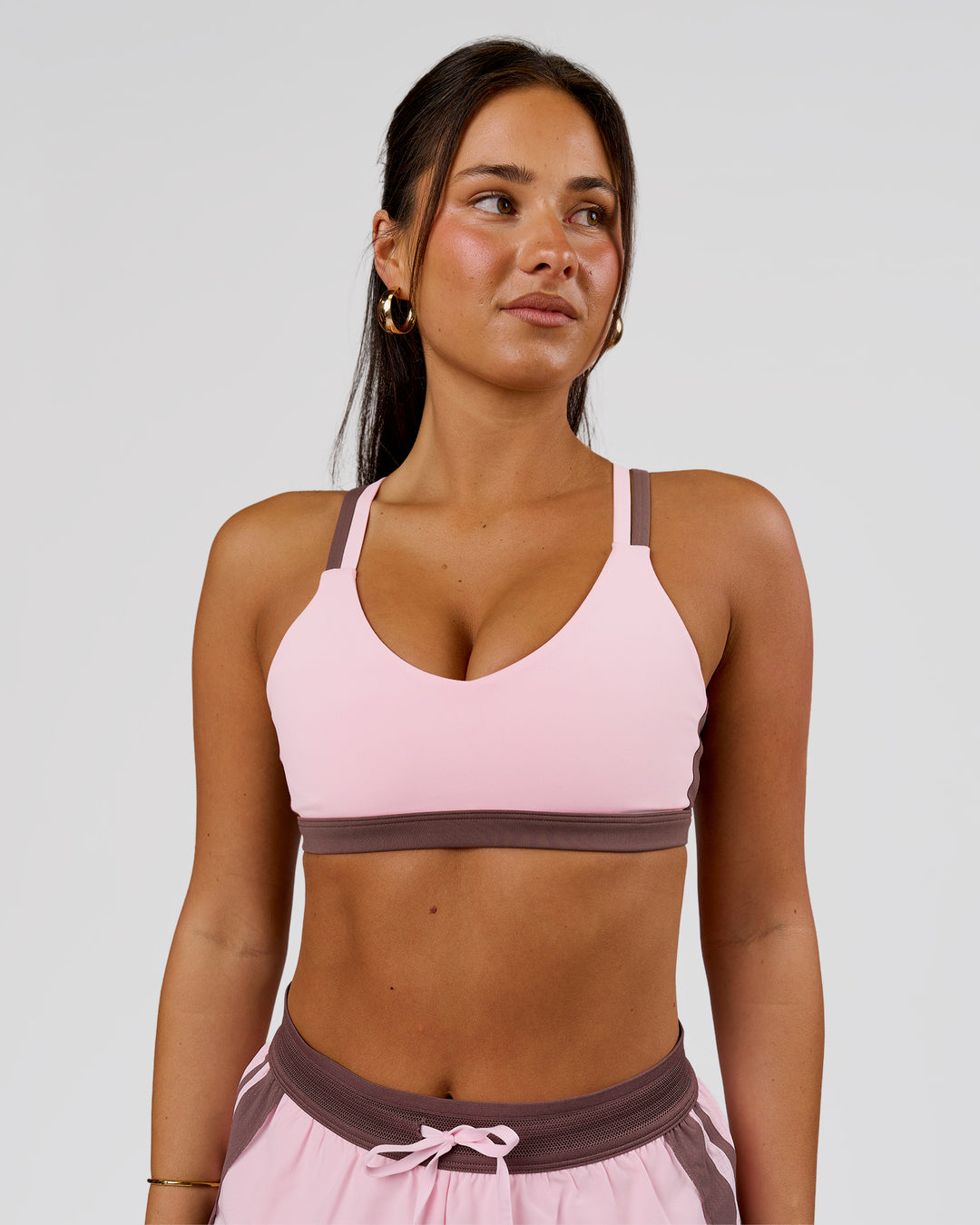 Woman wearing Force Sports Bra - Marshmallow-Cocoa Powder | Model:Bianca | Size:S - view 2