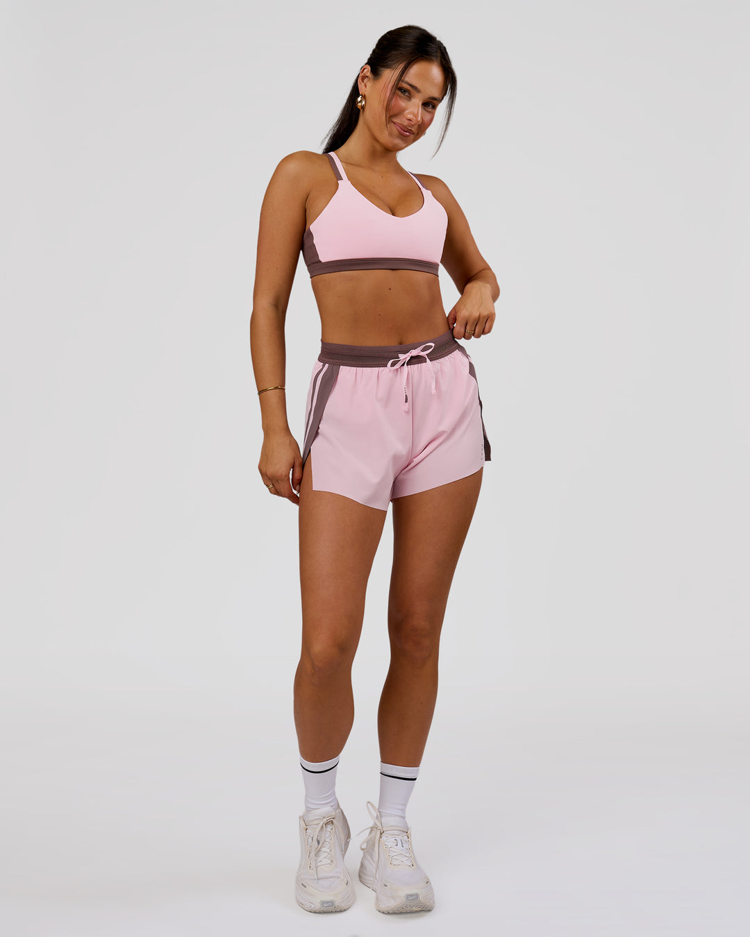 Woman wearing Force Sports Bra - Marshmallow-Cocoa Powder | Model:Bianca | Size:S - view 7