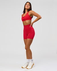 Woman wearing Fusion Ultra High-Rise 6" Short Pockets - Scarlet | Model:Bianca | Size:S | Thumbnail Index: 3