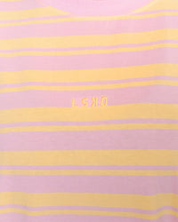 Woman wearing Go-To Shadow Stripe FLXCotton Oversized Tee - Lemon-Marshmallow | Model:Bianca | Size:S | Thumbnail Index: 4