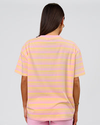 Woman wearing Go-To Shadow Stripe FLXCotton Oversized Tee - Lemon-Marshmallow | Model:Bianca | Size:S | Thumbnail Index: 5