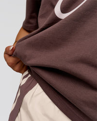Woman wearing LSKD Fitness Club Heavyweight Oversized Tee - Cocoa Powder-Off White | Model:Bianca | Size:S | Thumbnail Index: 5