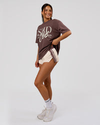 Woman wearing LSKD Fitness Club Heavyweight Oversized Tee - Cocoa Powder-Off White | Model:Bianca | Size:S | Thumbnail Index: 6