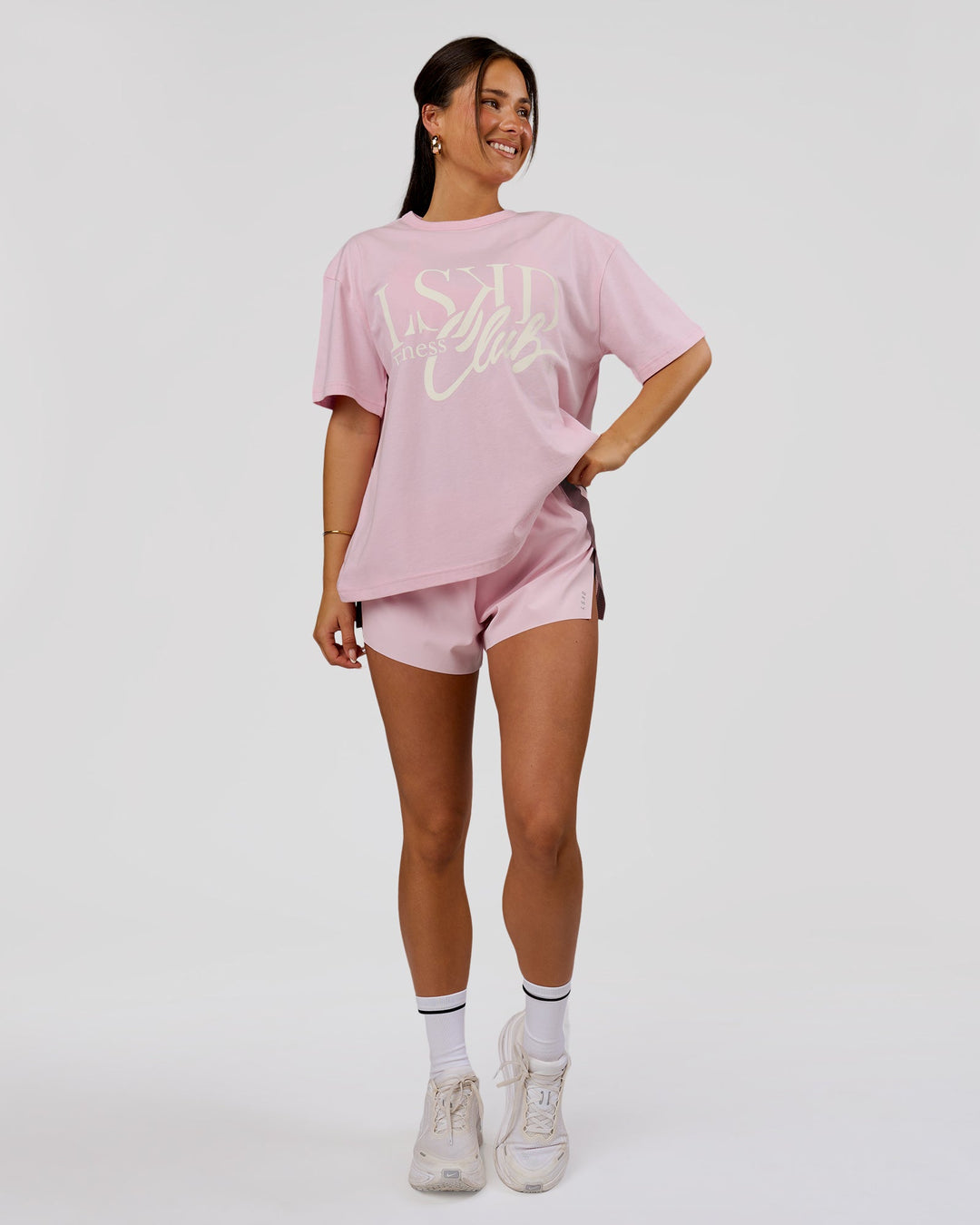 Woman wearing LSKD Fitness Club Heavyweight Oversized Tee - Marshmallow-Off White | Model:Bianca | Size:S - view 7