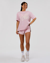 Woman wearing LSKD Fitness Club Heavyweight Oversized Tee - Marshmallow-Off White | Model:Bianca | Size:S | Thumbnail Index: 6