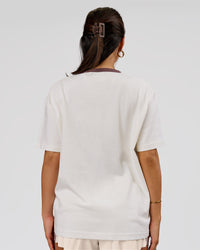 Woman wearing LSKD Fitness Club Heavyweight Oversized Tee - Off White-Cocoa Powder | Model:Bianca | Size:S | Thumbnail Index: 2