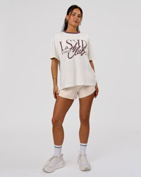 Woman wearing LSKD Fitness Club Heavyweight Oversized Tee - Off White-Cocoa Powder | Model:Bianca | Size:S | Thumbnail Index: 5