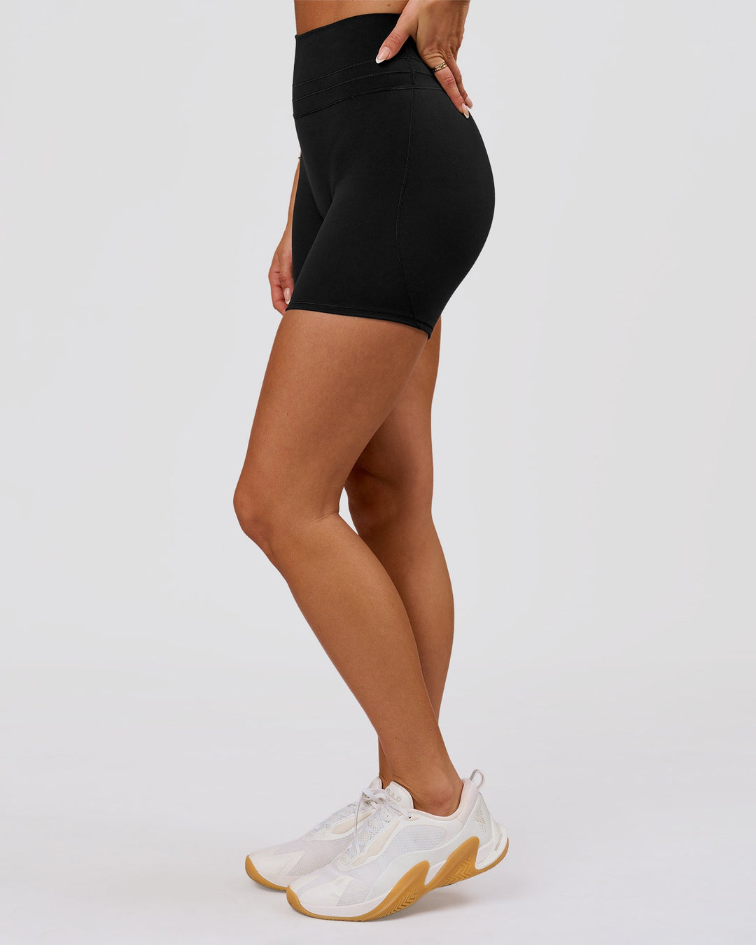 Woman wearing Luxe V-Contour High-Rise 6" Short - Black | Model:Bianca | Size:S - view 5