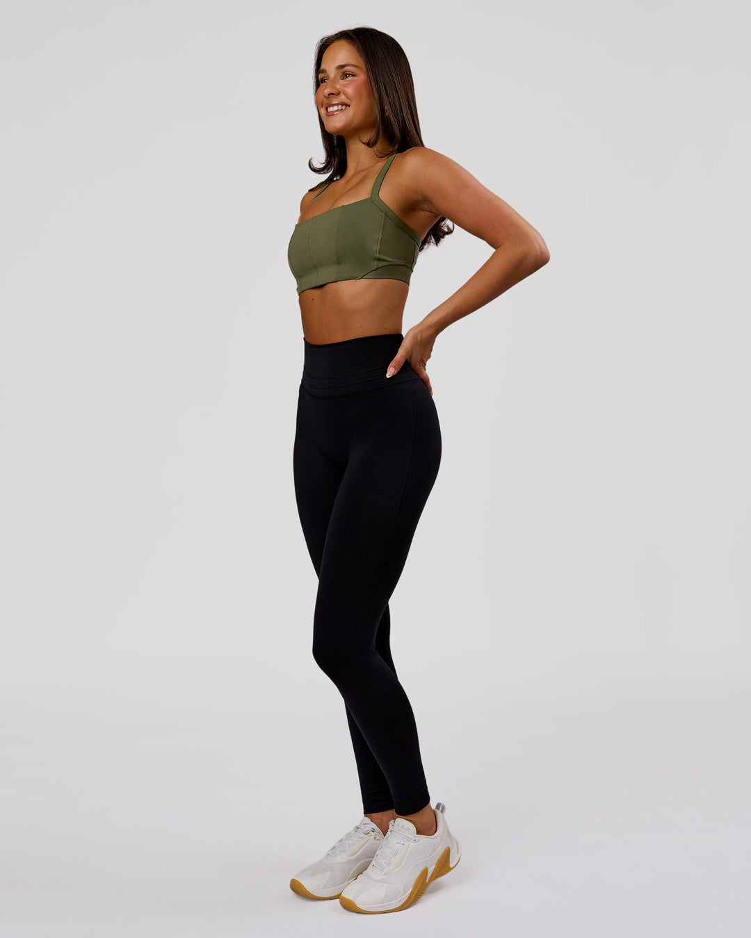 Woman wearing Luxe V-Contour High-Rise Full Length Legging - Black | Model:Bianca | Size:S - view 7