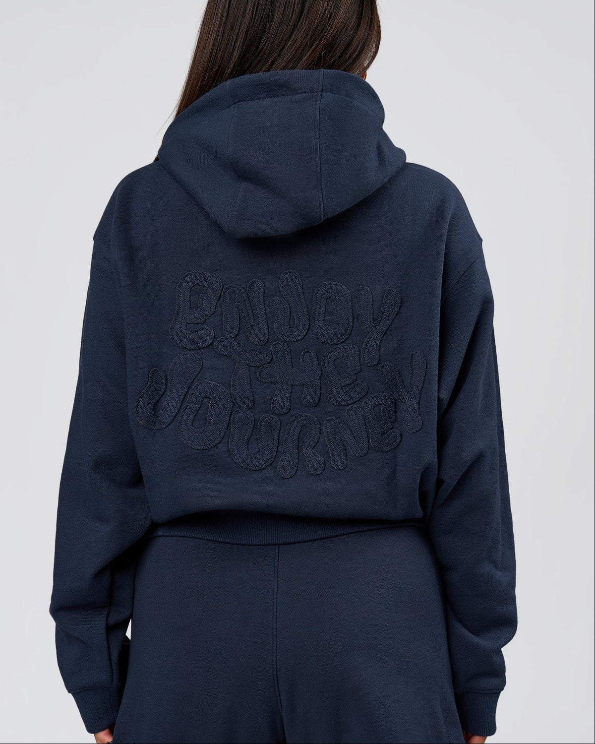Woman wearing MVP Elite French Terry Hoodie - Future Navy | Model:Bianca | Size:S - view 1