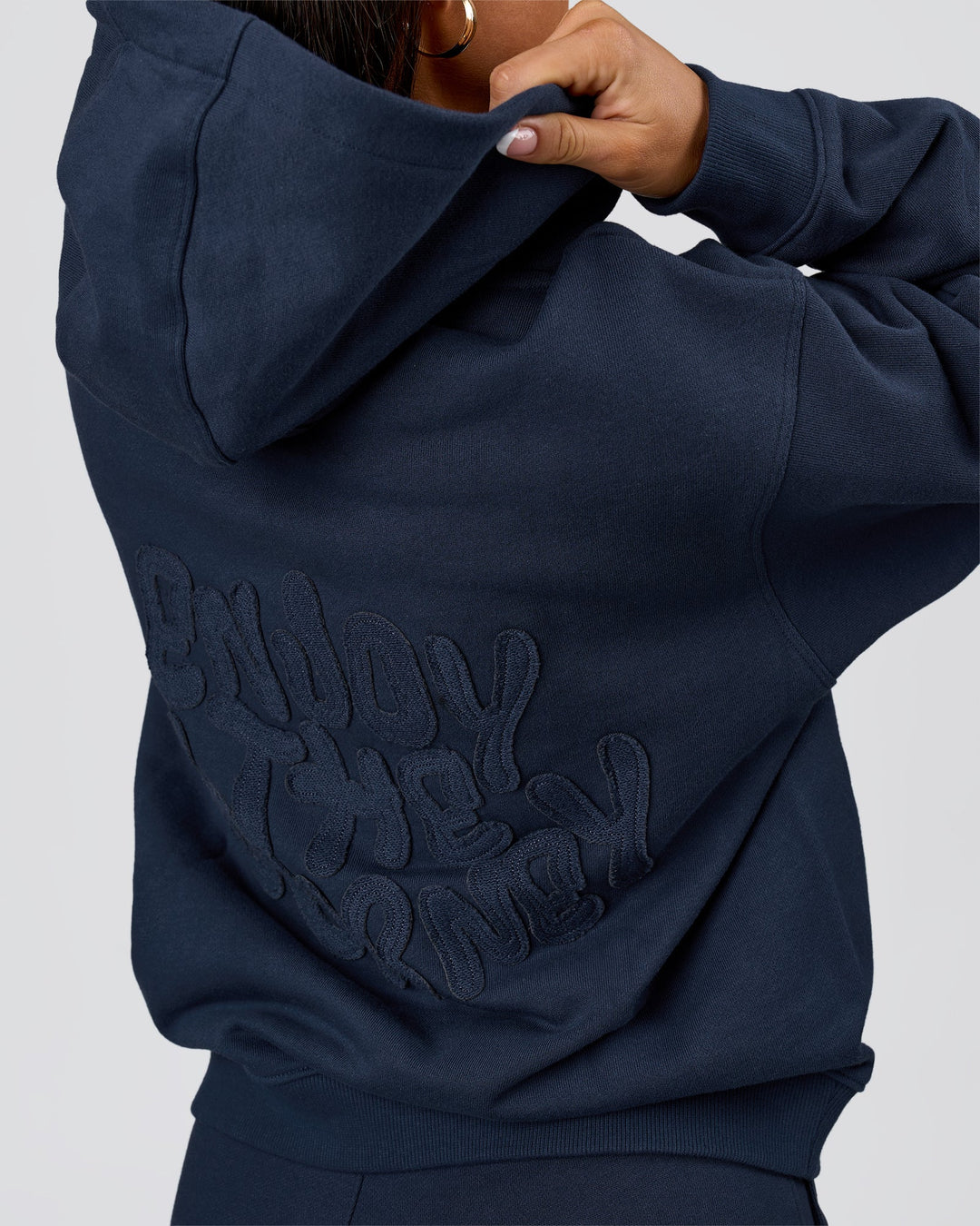 Woman wearing MVP Elite French Terry Hoodie - Future Navy | Model:Bianca | Size:S - view 8