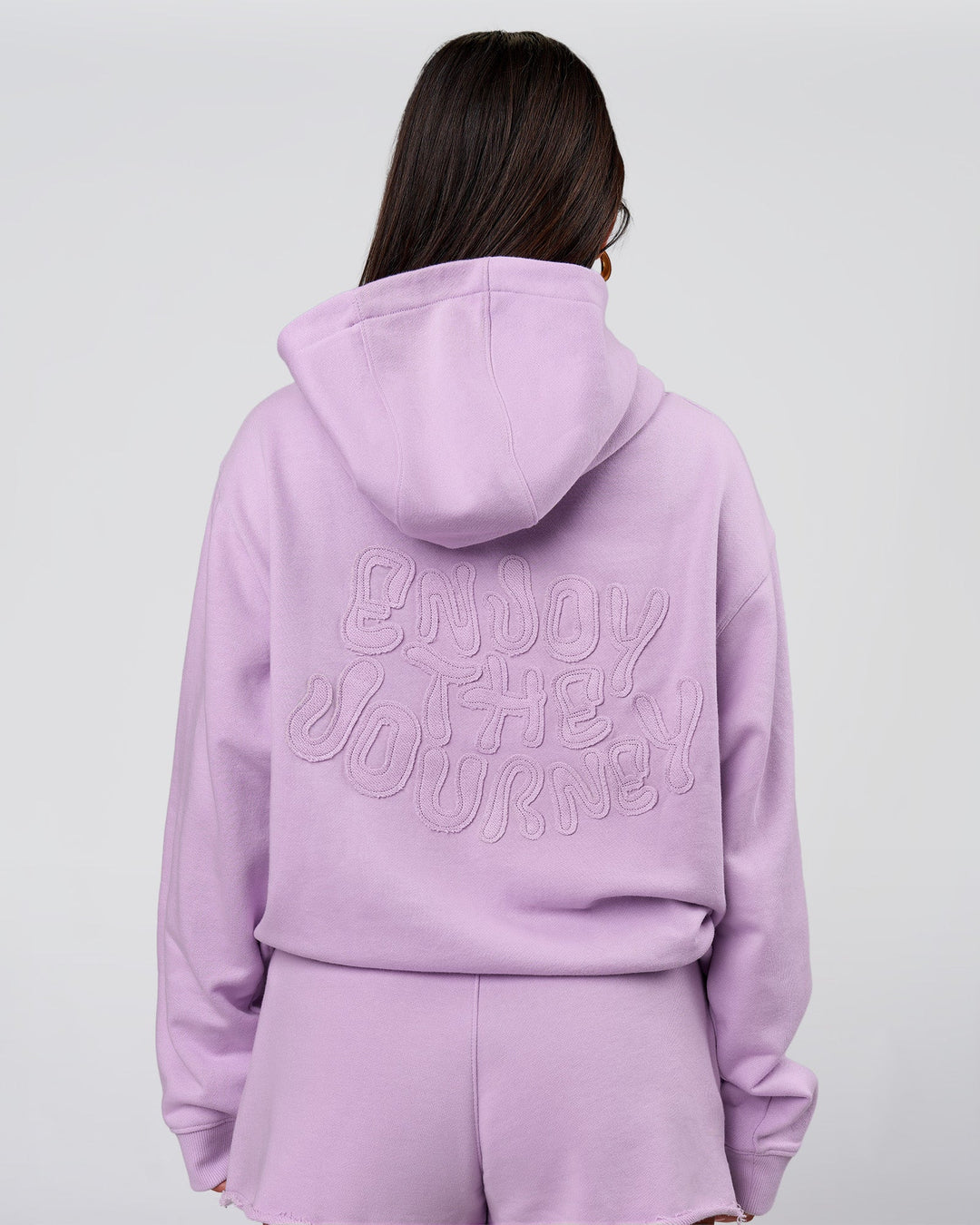 Woman wearing MVP Elite French Terry Hoodie - Pale Lilac | Model:Bianca | Size:S - view 3