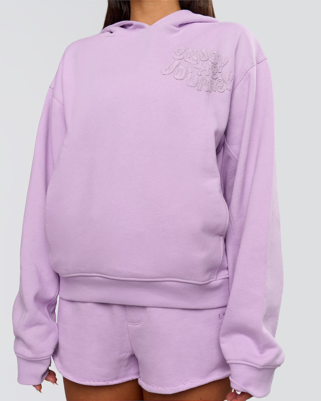 Woman wearing MVP Elite French Terry Hoodie - Pale Lilac | Model:Bianca | Size:S - view 5
