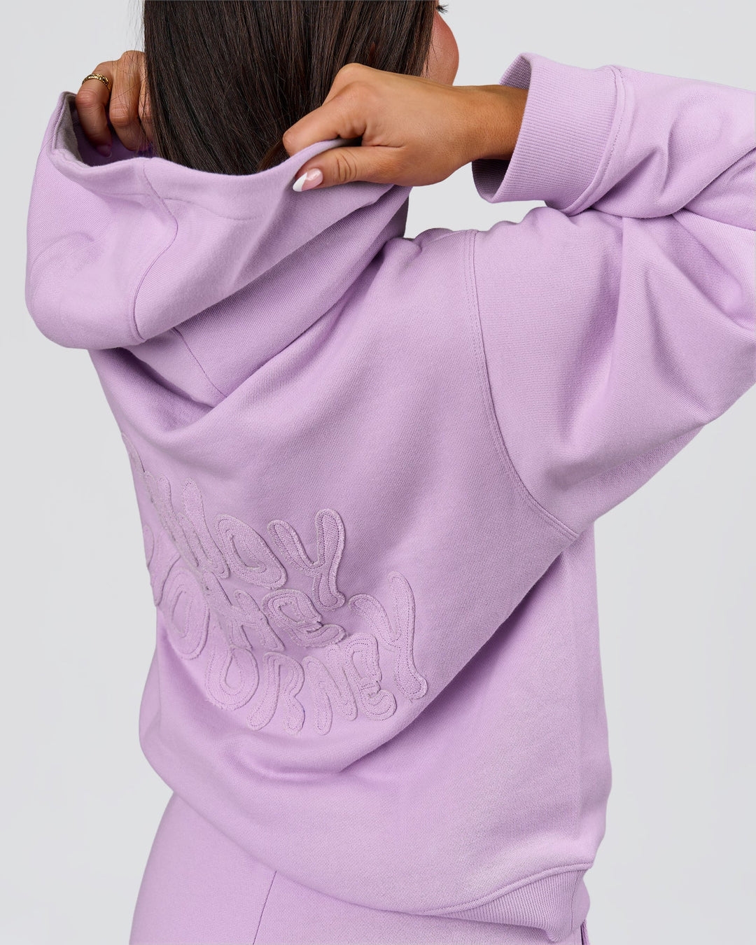 Woman wearing MVP Elite French Terry Hoodie - Pale Lilac | Model:Bianca | Size:S - view 10