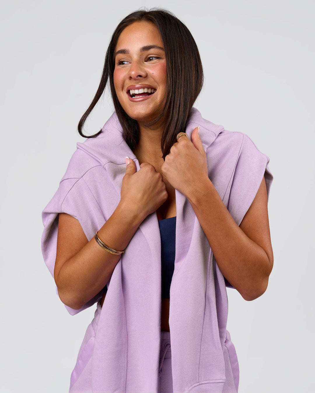 Woman wearing MVP Elite French Terry Hoodie - Pale Lilac | Model:Bianca | Size:S - view 11