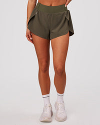 Woman wearing Pacer 3" Run Short - Pure Olive | Model:Bianca | Size:S | Thumbnail Index: 4