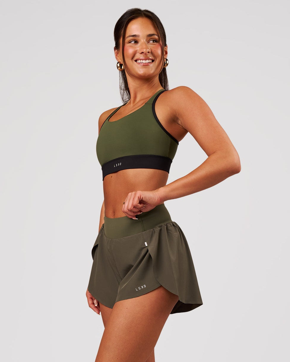Woman wearing Pacer 3" Run Short - Pure Olive | Model:Bianca | Size:S - view 3