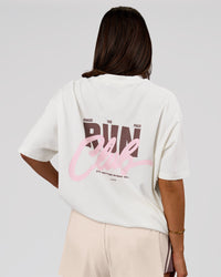 Woman wearing Run Club Unisex Oversized Heavyweight FLXCotton Tee - Off White | Model:Bianca | Size:S | Thumbnail Index: 5