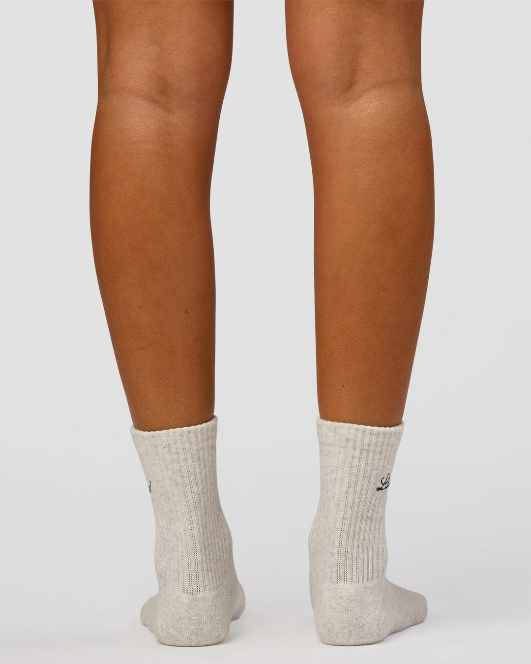Woman wearing Script Quarter Socks 3 Pack 2.0 - Black-Grey-White | Model:Charli | Size:S