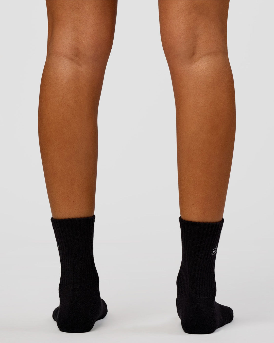 Woman wearing Script Quarter Socks 3 Pack 2.0 - Black-Grey-White | Model:Charli | Size:S