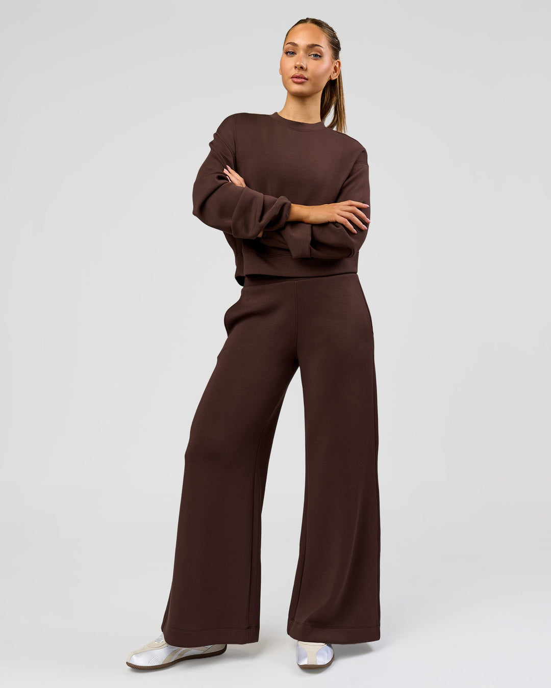 Woman wearing Elevate SoftTouch Wide Leg Pant - Hot Chocolate | Model:Claire | Size:S - view 8