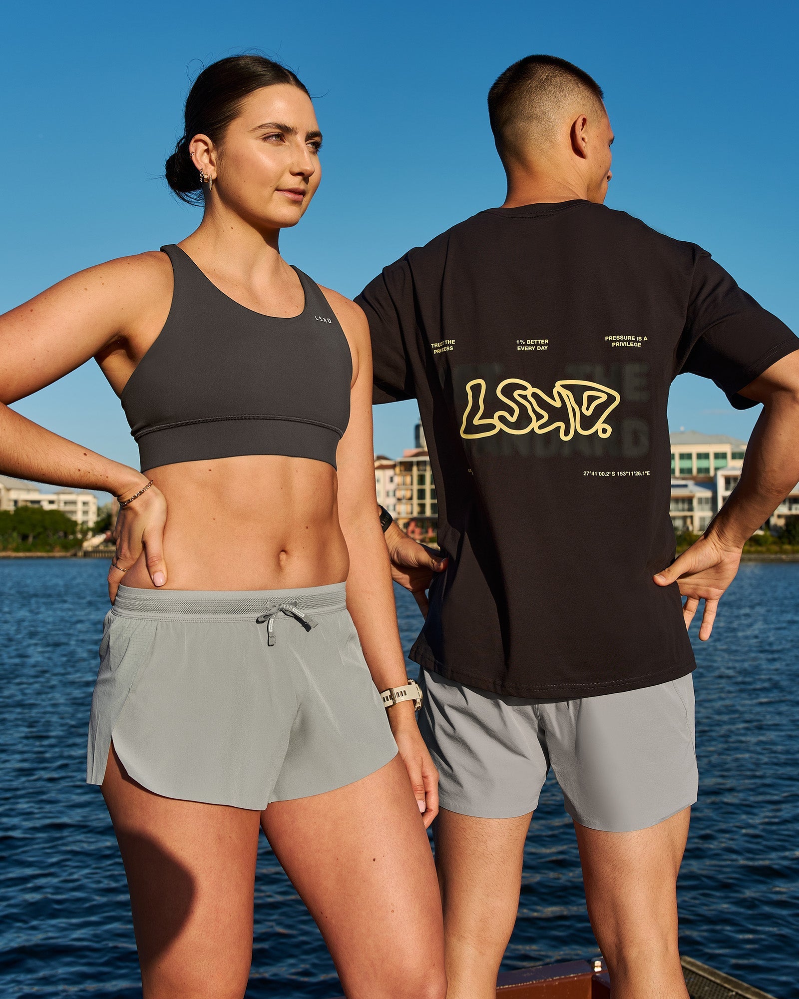 Woman wearing Accelerate Sports Bra - Onyx | Model:Emily | Size:S