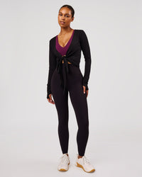 Woman wearing All Day Wrap FLXCotton Long Sleeve Top - Black | Model:Jordan | Size:S | Thumbnail Index: 8