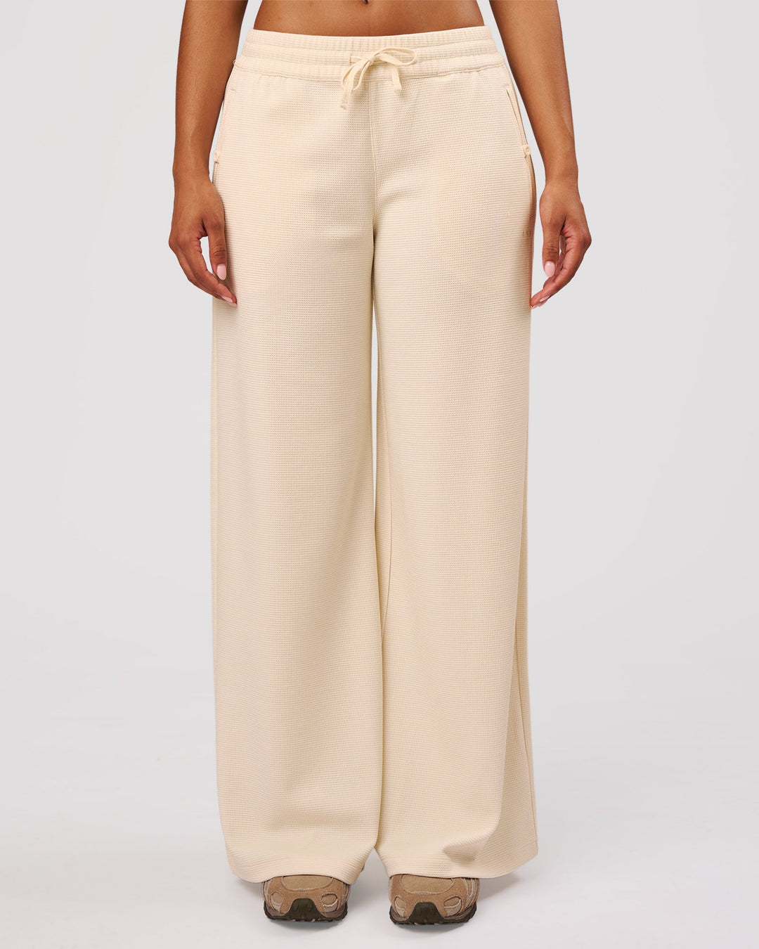 Woman wearing CloudWaffle Wide Leg Pants - Vanilla Bean | Model:Jordan | Size:S - view 5