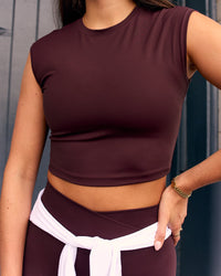 Woman wearing All Day Cropped Sleeve Top - Cherry Lacquer | Model:Remmi | Size:S | Thumbnail Index: 8