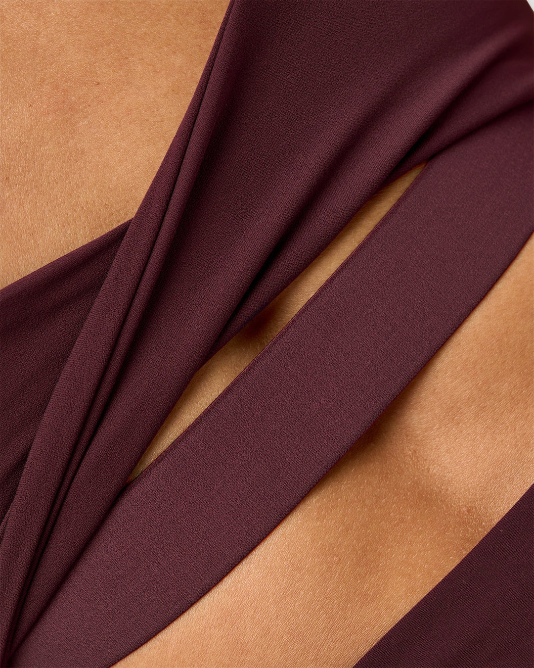 Woman wearing Twist Sports Bra D/DD/E - Cherry Lacquer | Model:Rhiley | Size:S - view 6
