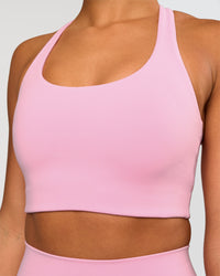 Woman wearing Flow Long Line Sports Bra - Pink Rose | Model:Rosie | Size:S | Thumbnail Index: 2