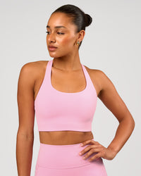 Woman wearing Flow Long Line Sports Bra - Pink Rose | Model:Rosie | Size:S | Thumbnail Index: 3