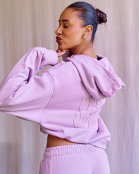 Woman wearing MVP Elite French Terry Hoodie - Pale Lilac | Model:Rosie | Size:S | Thumbnail Index: 5