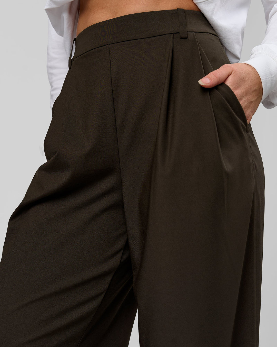 Woman wearing StretchShift Wide Leg Pant - Ground Coffee | Model:Summer | Size:S - view 3