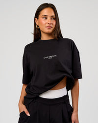 Woman wearing Andrew J. Steel x LSKD Heavyweight Boxed Tee - Black | Model:Bianca | Size:XS | Thumbnail Index: 10