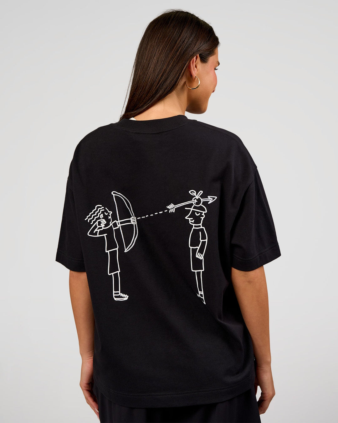 Woman wearing Andrew J. Steel x LSKD Heavyweight Boxed Tee - Black | Model:Bianca | Size:XS - view 12