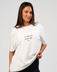 Woman wearing Andrew J. Steel x LSKD Heavyweight FLXCotton Oversized Tee - White | Model:Bianca | Size:XS | Thumbnail Index: 2