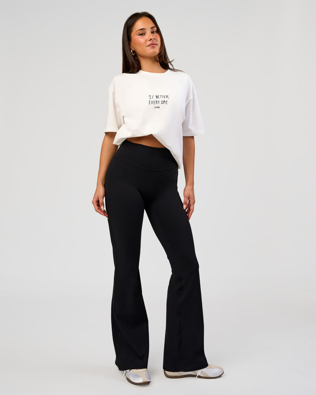 Woman wearing Andrew J. Steel x LSKD Heavyweight FLXCotton Oversized Tee - White | Model:Bianca | Size:XS - view 12
