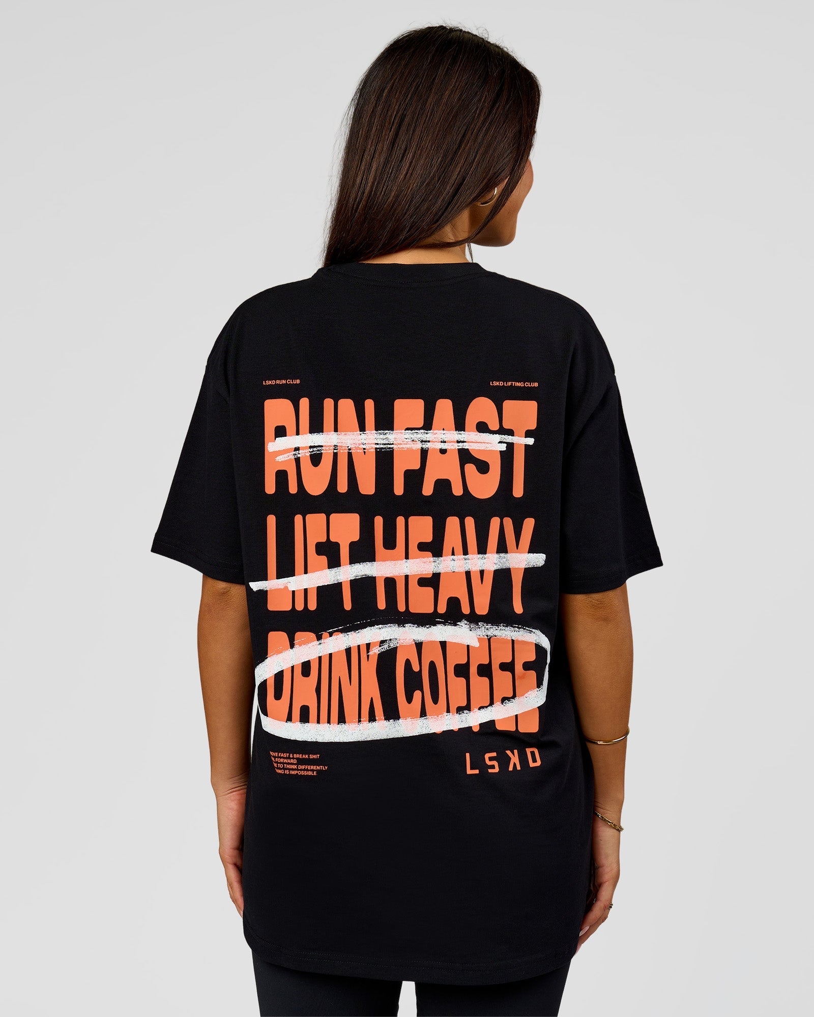 Coffee Run FLXCotton Oversized Tee - Black-Ultra Orange | LSKD