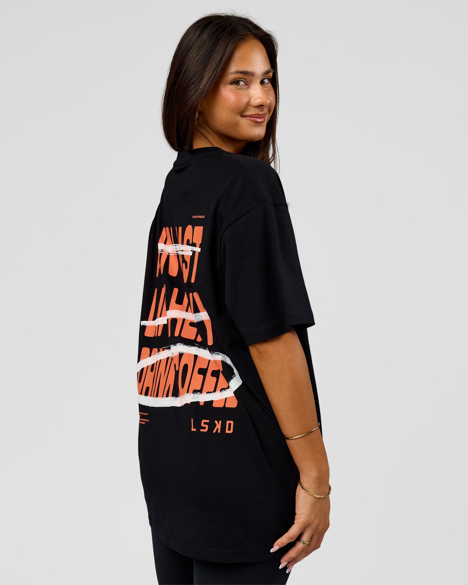 Coffee Run FLXCotton Oversized Tee - Black-Ultra Orange | LSKD