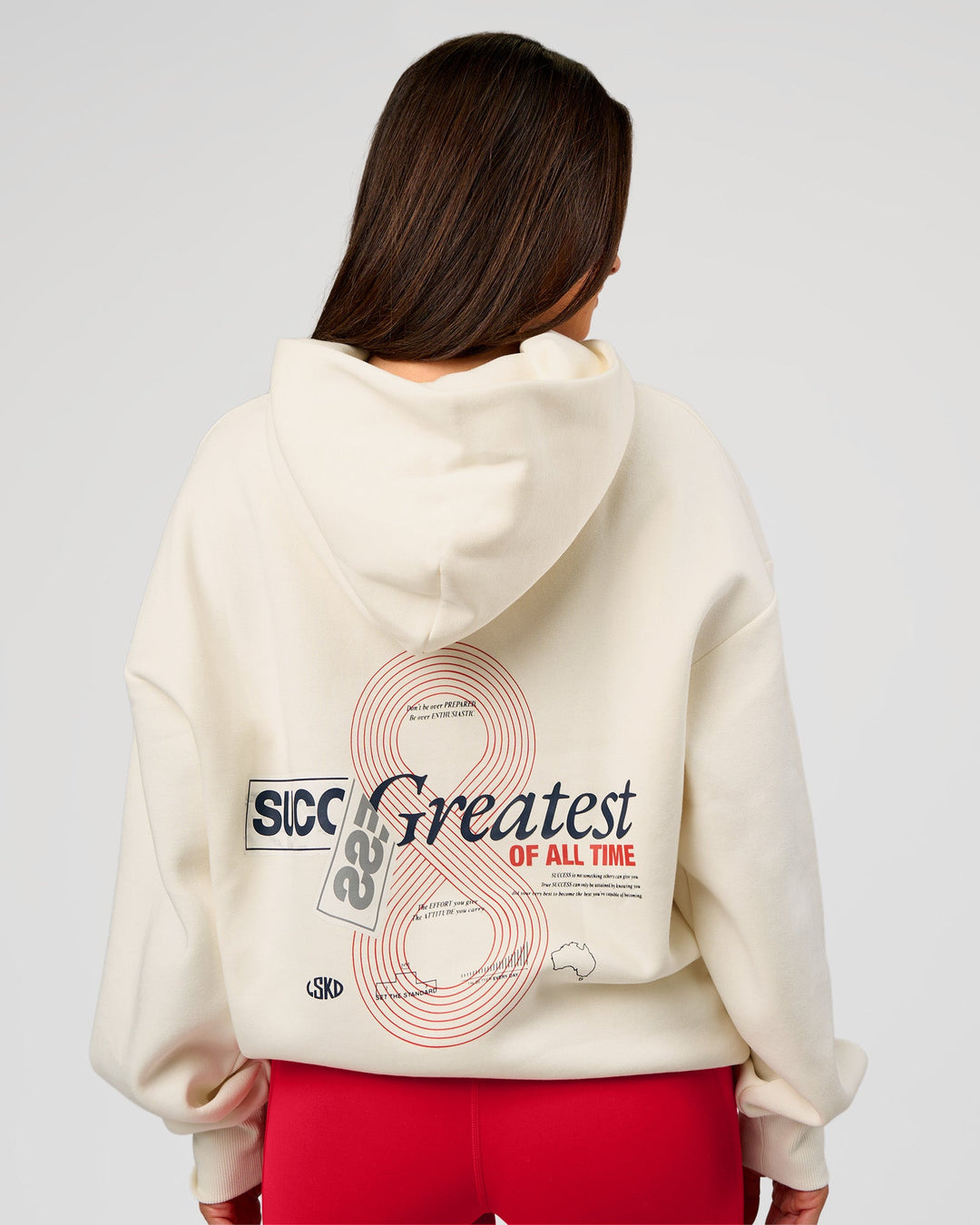Woman wearing Greatest of All Time Heavyweight Oversized Hoodie - Off White | Model:Bianca | Size:XS - view 7