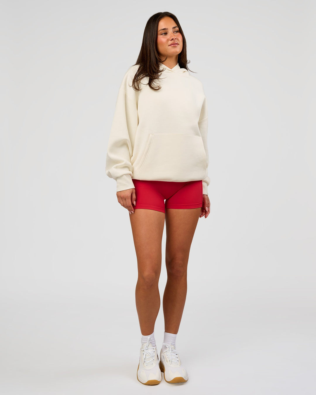 Woman wearing Greatest of All Time Heavyweight Oversized Hoodie - Off White | Model:Bianca | Size:XS - view 11