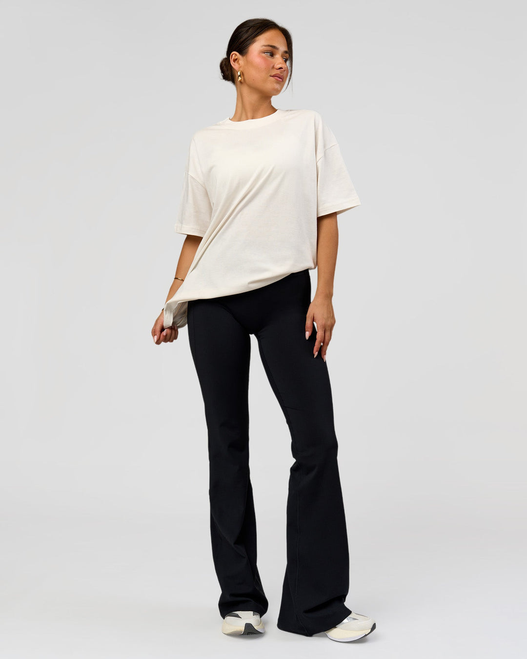 Woman wearing Tonal Legacy Heavyweight Oversized Tee - Off White-Off White | Model:Bianca | Size:XS - view 9