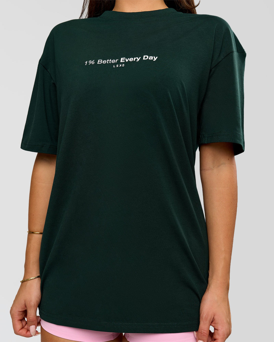 Woman wearing VS6 1% Better FLXCotton Oversize Tee - Midnight Green | Model:Bianca | Size:XS - view 13