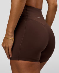 Woman wearing Fusion Bonded High-Rise 4" Short Pockets - Hot Chocolate | Model:Brylee | Size:XS | Thumbnail Index: 0