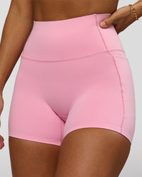 Woman wearing Fusion Bonded High-Rise 4" Short Pockets - Pink Rose | Model:Brylee | Size:XS | Thumbnail Index: 5