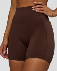 Woman wearing Fusion Bonded High-Rise 6" Short Pockets - Hot Chocolate | Model:Brylee | Size:XS | Thumbnail Index: 0