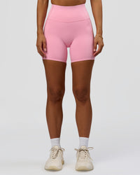 Woman wearing Fusion Bonded High-Rise 6" Short Pockets - Pink Rose | Model:Brylee | Size:XS | Thumbnail Index: 4